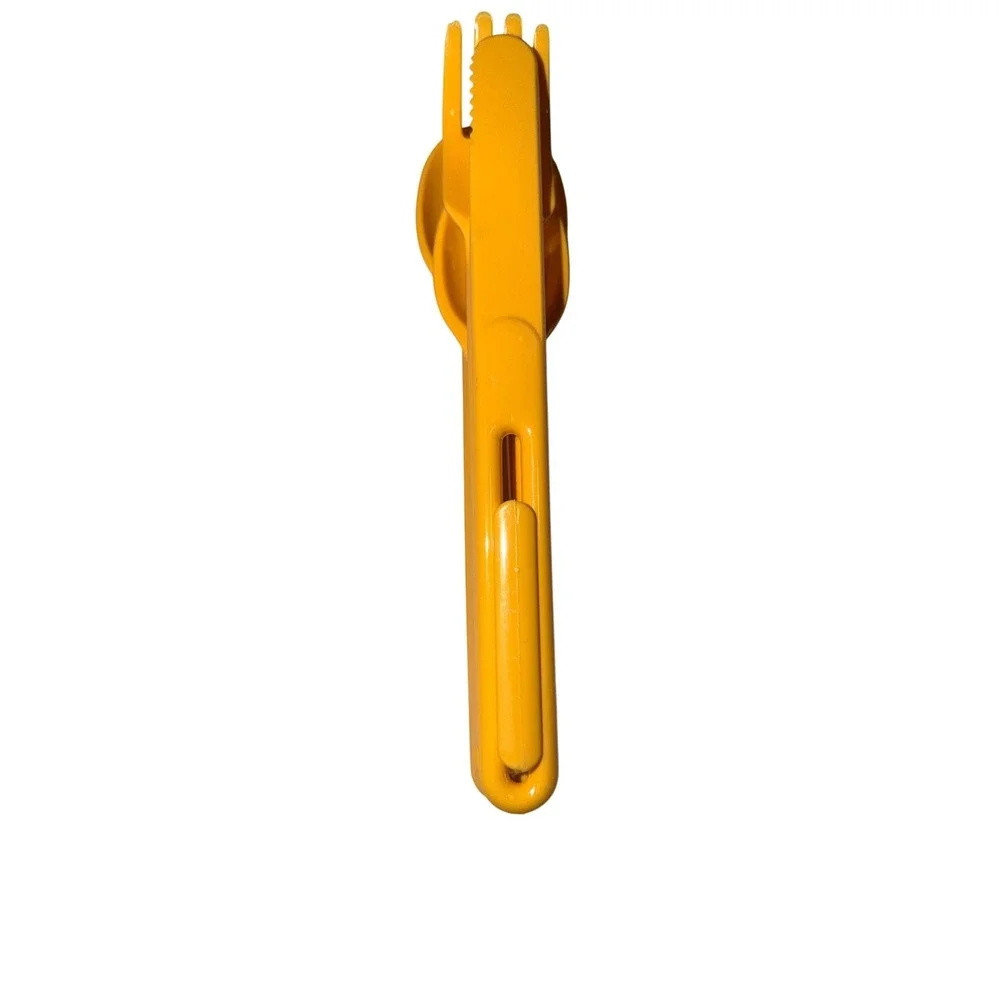 2 Vintage 1986 IDC Marketing Yellow Plastic Nesting Camping Flatware Made in USA